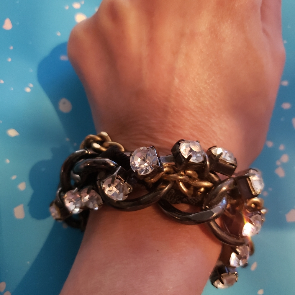 Twisted silver, gold & crystal bracelet.